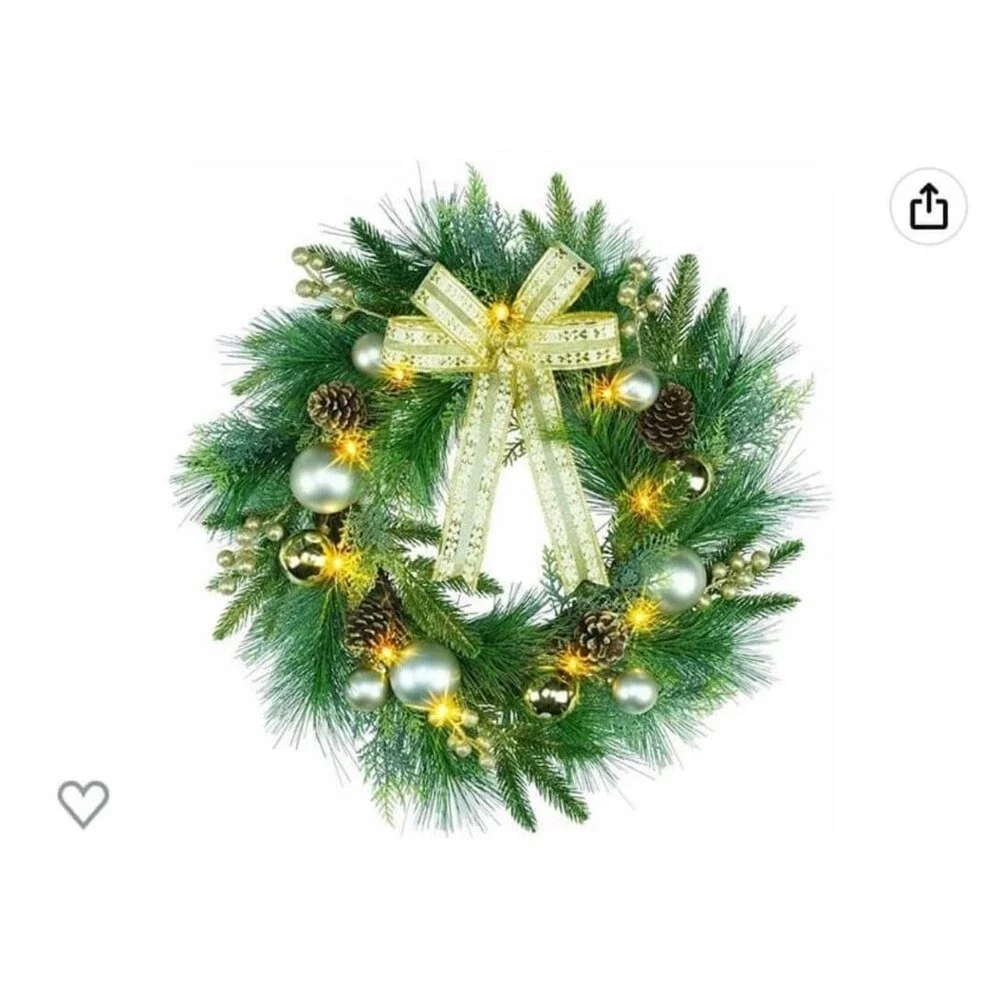 Pre Lit Christmas Wreath with Fairy Lights 20 Inch